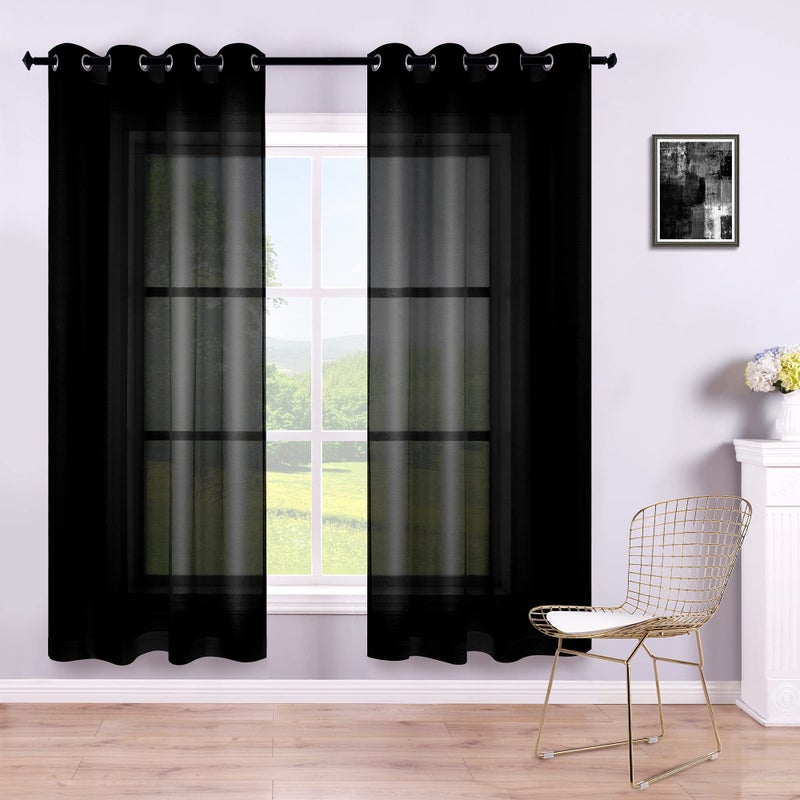 KOUFALL Black Sheer Curtains 63 Inch Length for Office,Lace Gothic Curtains Drapes 63 Inches Long 2 Panels Set for Bedroom Living Room - Image 1